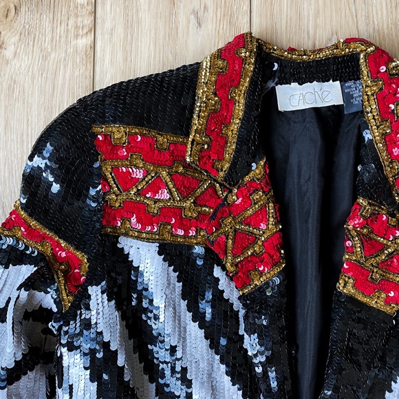 COPY - RARE ⭑* Caché ⭑* SILK sequin zebra crop bomber jacket 😱 - Picture 4 of 5